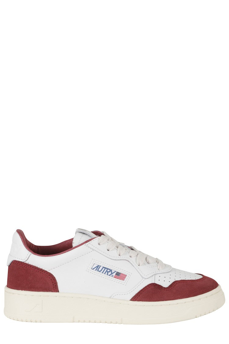 Autry White And Burgundy Medalist Low Suede Accents Leather Sneakers