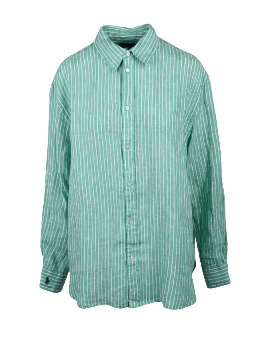 Polo Ralph Lauren Linen Shirt Oversize Green/White