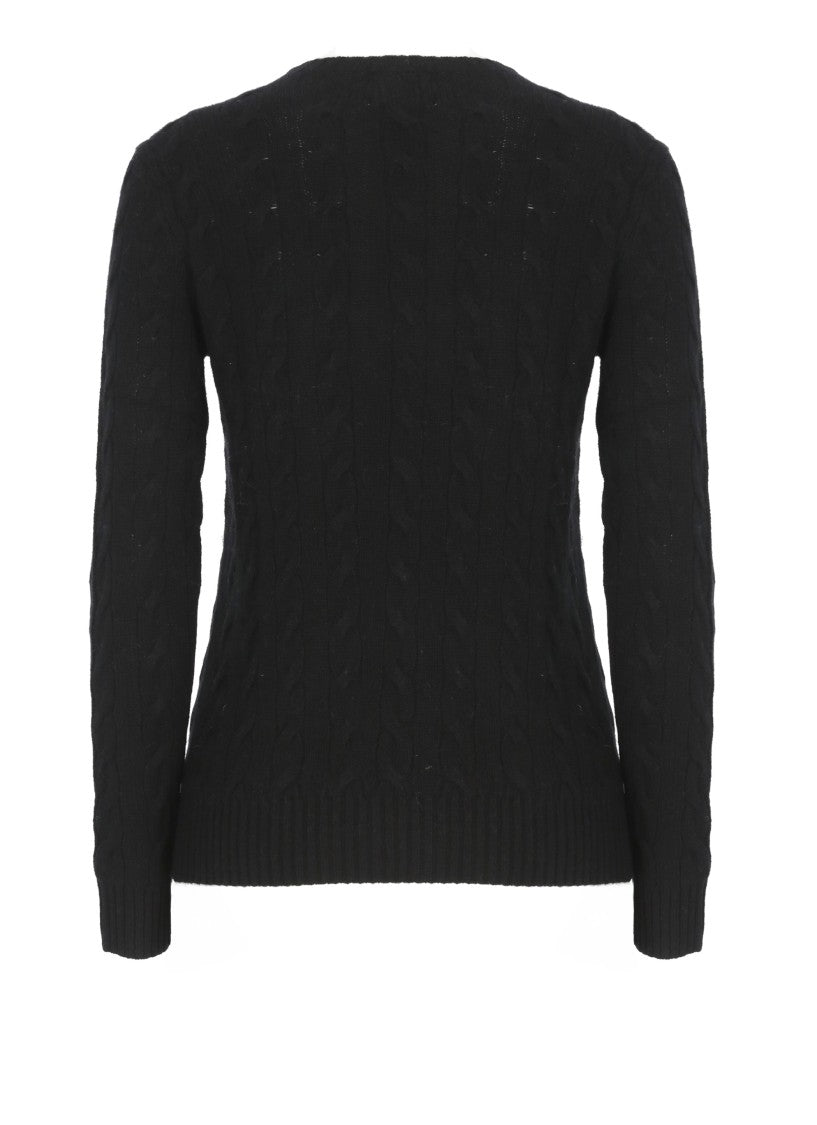 Polo Ralph Lauren Fitted Cable Knit Wool Sweater With Iconic Pony Emblem