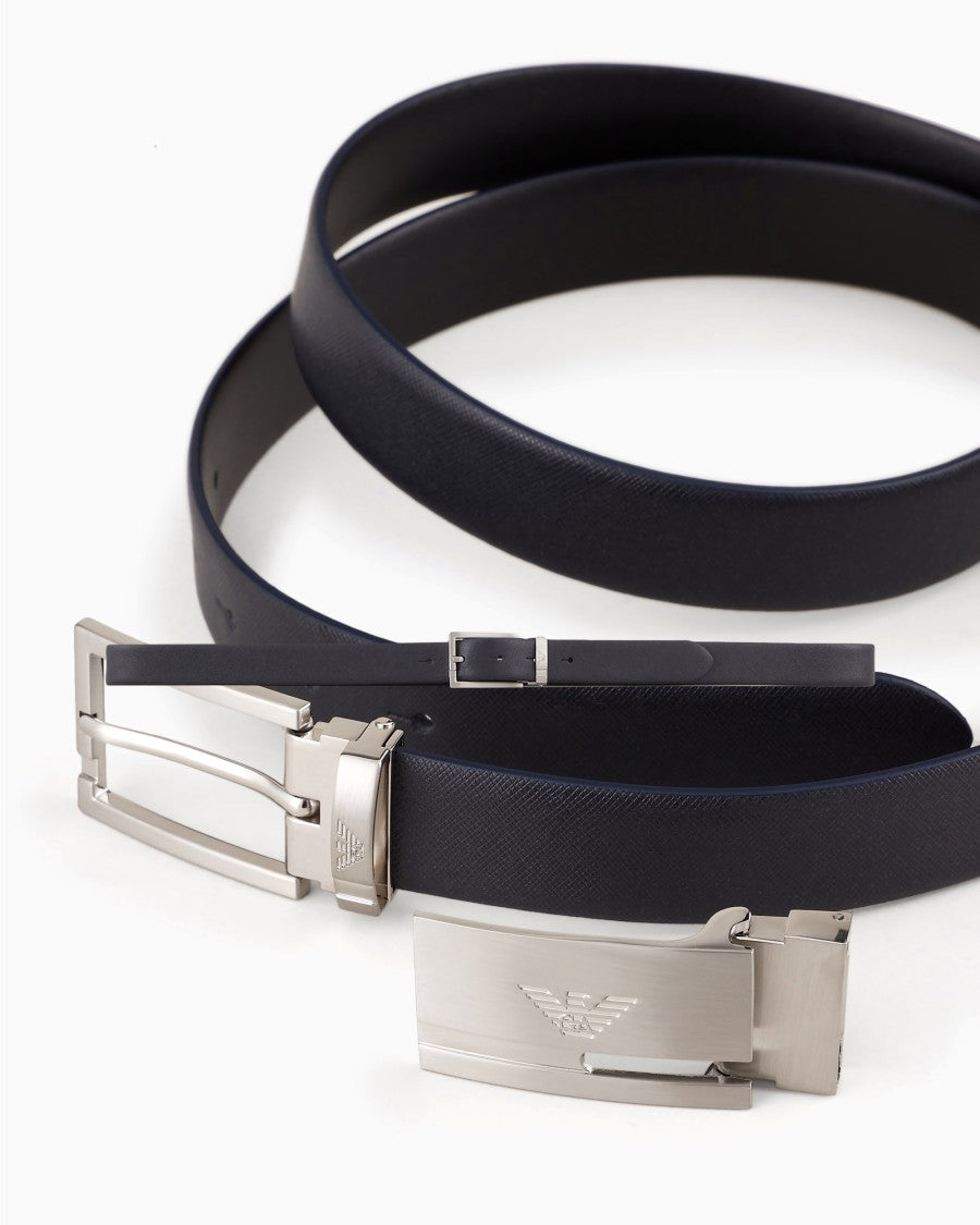 Emporio Armani Blue/Black Reversible Bovine Leather Belt