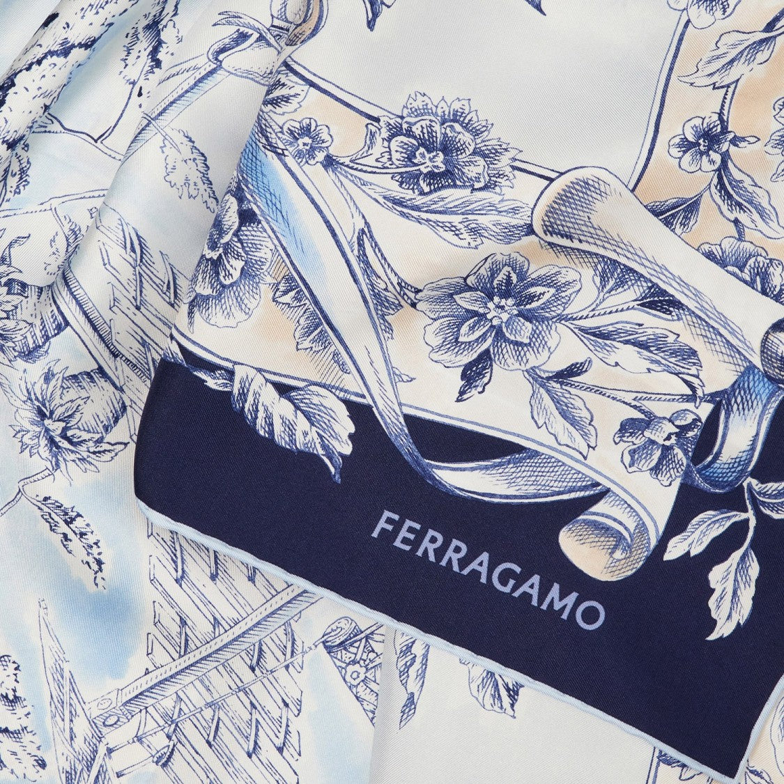 Salvatore Ferragamo Blue Voyage Print Silk Scarf