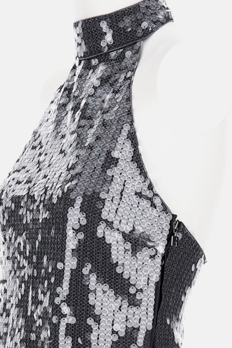 Rotate Birger Christensen High-Neck Mesh Top With Pailettes