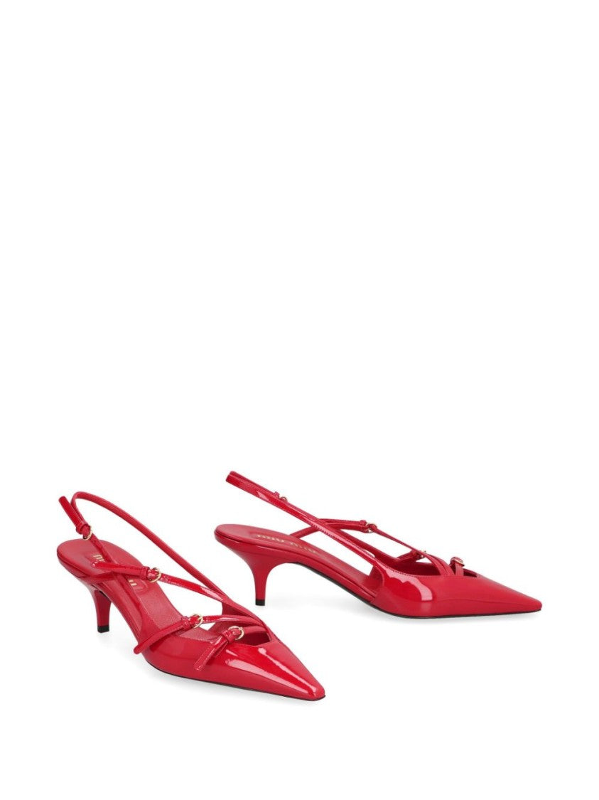 Miu Miu Pointed Toe Slingback Heels With Crisscross Straps