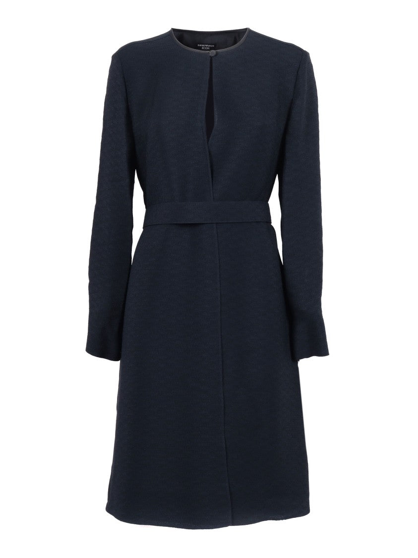 Emporio Armani Structured Black Midi Dress With Belted Waist And Modern Opening