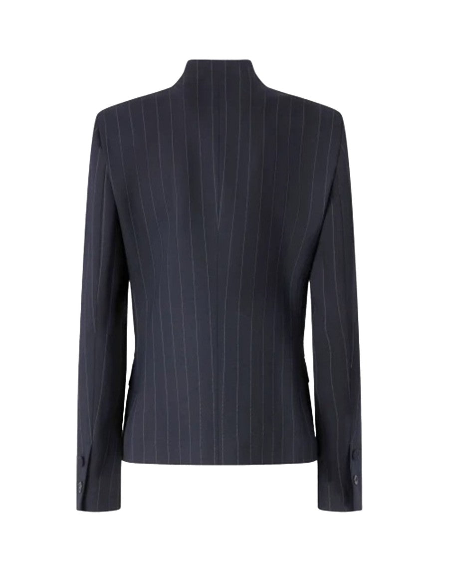 Pinko Fitted Blazer In Blue Pinstriped Wool