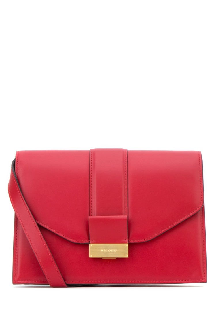 Visone Rectangular Red Shoulder Bag With Gold-Tone Clasp
