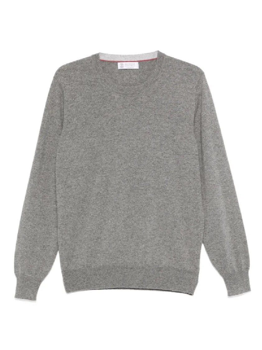 Brunello Cucinelli Crew Neck Grey Knit Sweater