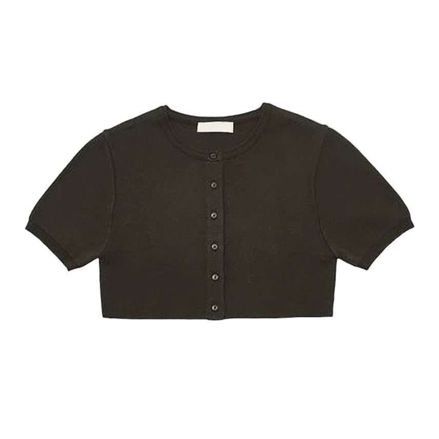 Amomento Cropped Dark Brown Cardigan With Fitted Mini Skirt