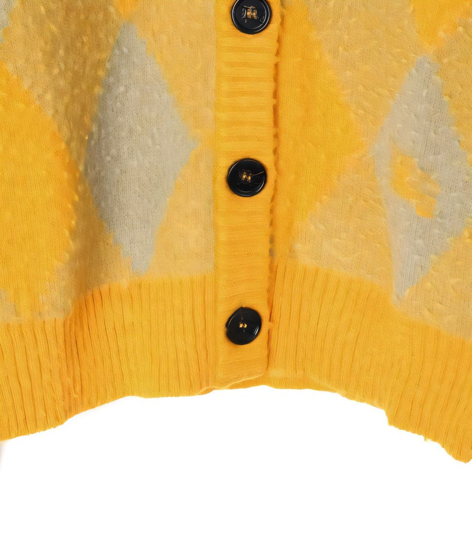 Burberry Argyle Pattern Wool Cardigan With V-Neckline