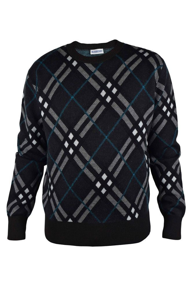 Burberry Brown And Black Wool Sweater With Check Pattern