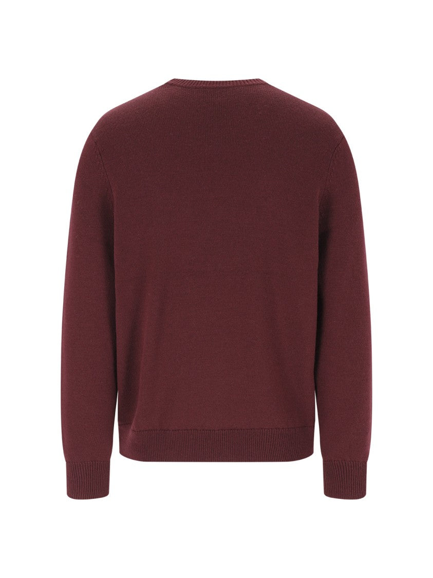 A.P.C. Burgundy Virgin Wool Crew Neck Sweater With Ribbed Finish