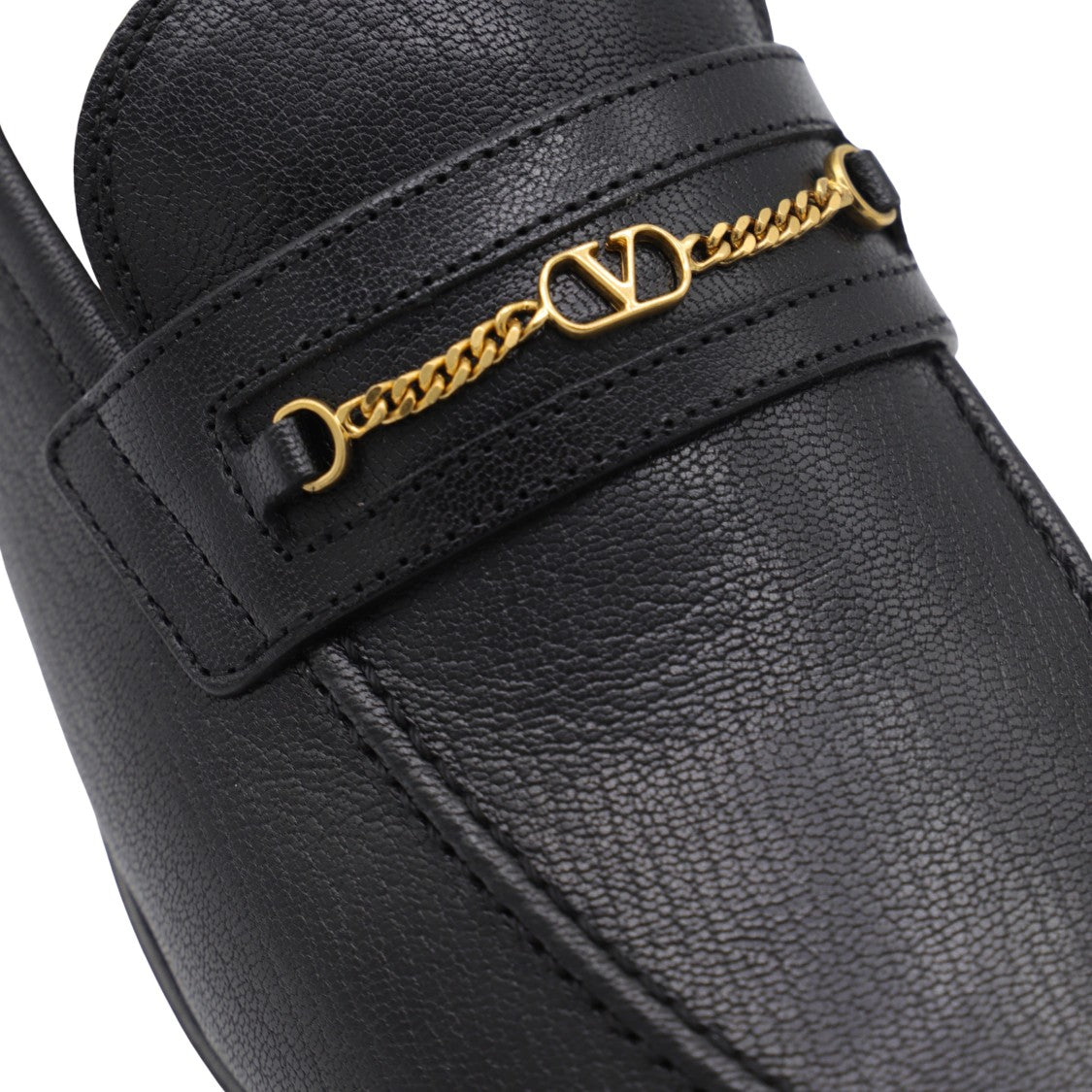 Valentino Garavani Classic Black Loafers With Gold Chain Detail