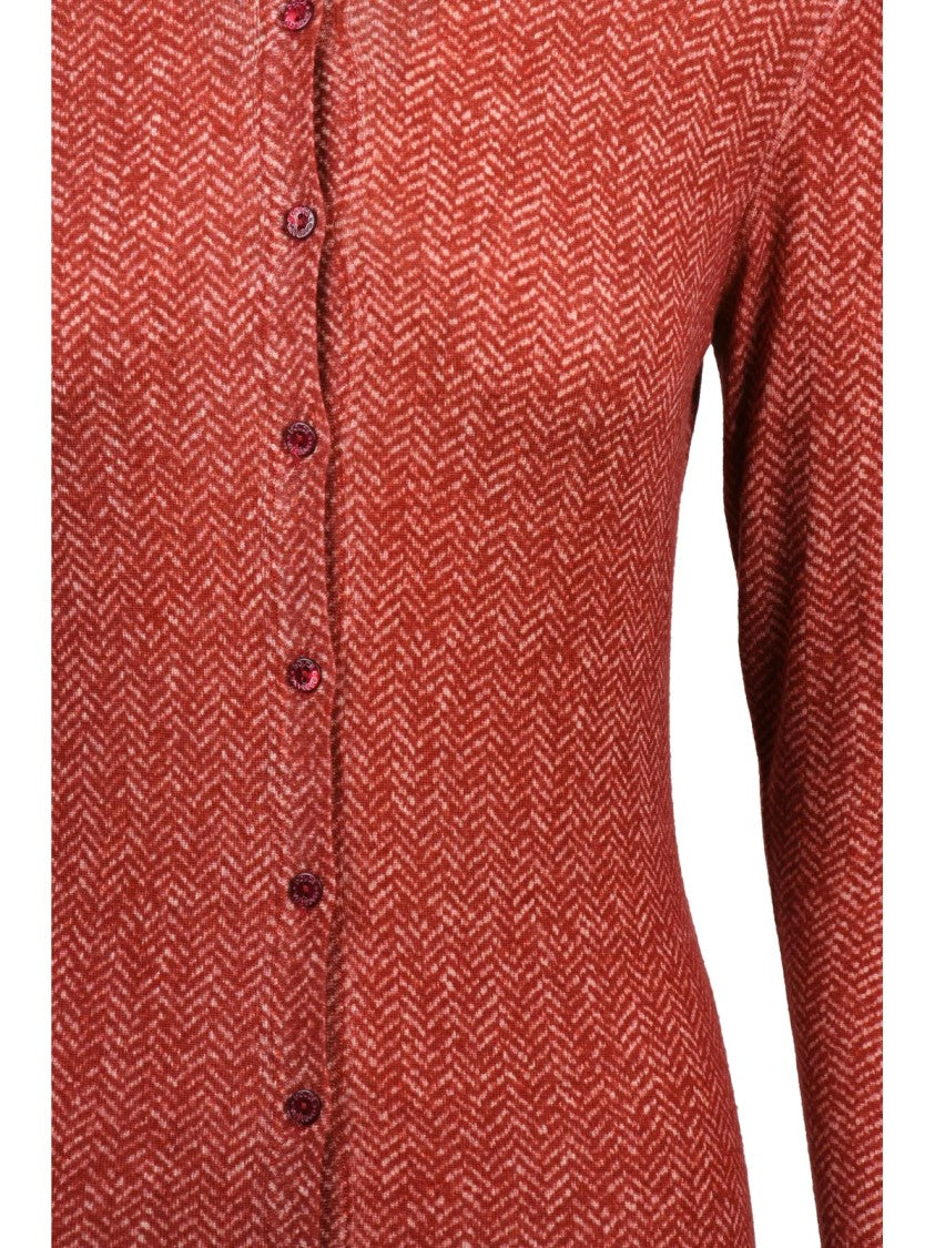 Dolce & Gabbana Red Herringbone Pattern Virgin Wool Cardigan