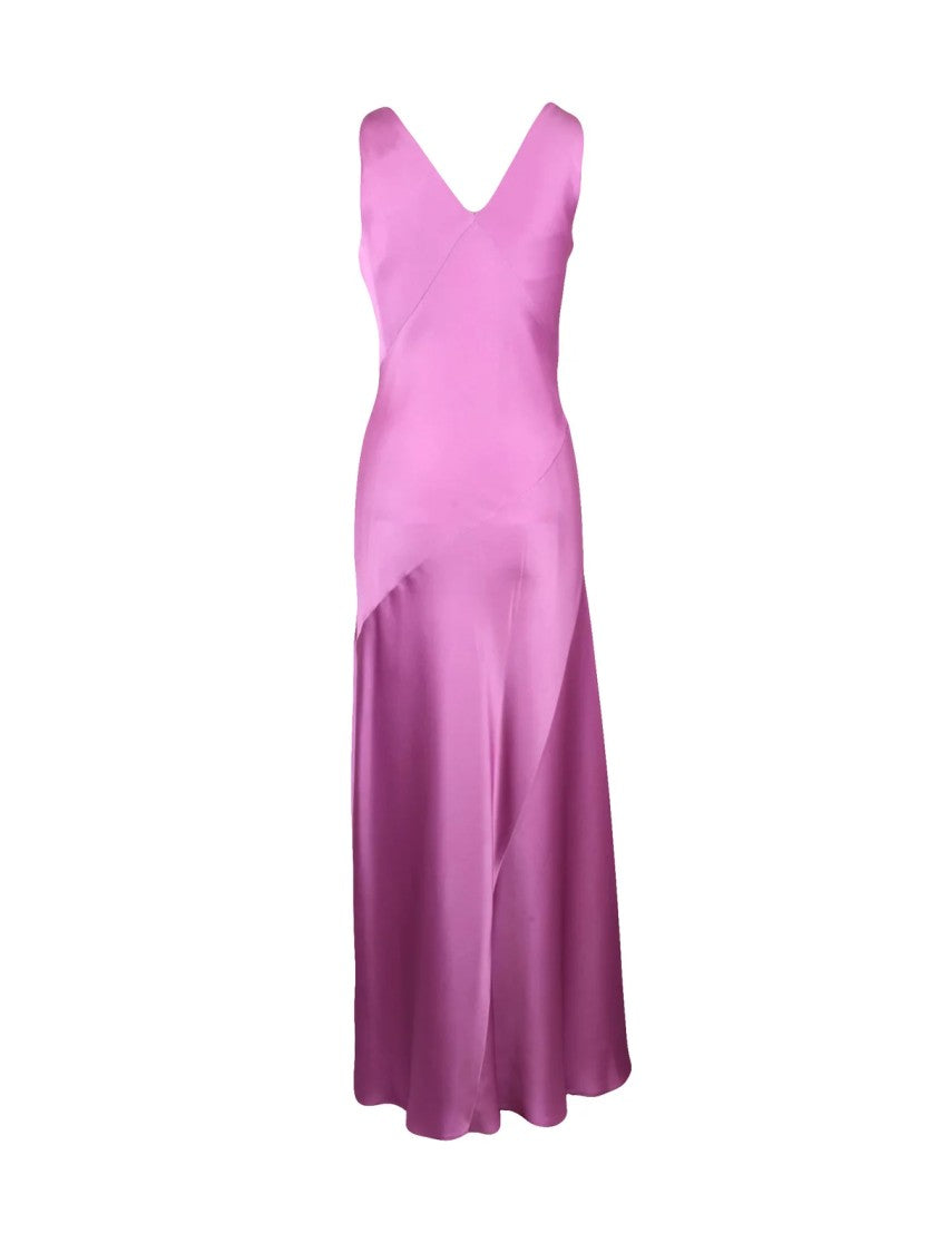 Max Mara Flared Satin Midi Dress With Deep V-Neckline