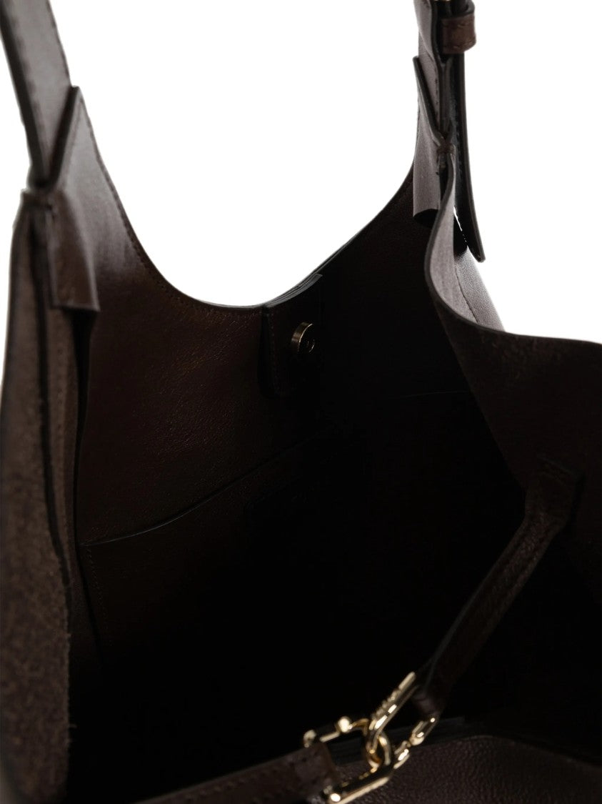 Furla Structured Dark Brown Leather Tote Bag