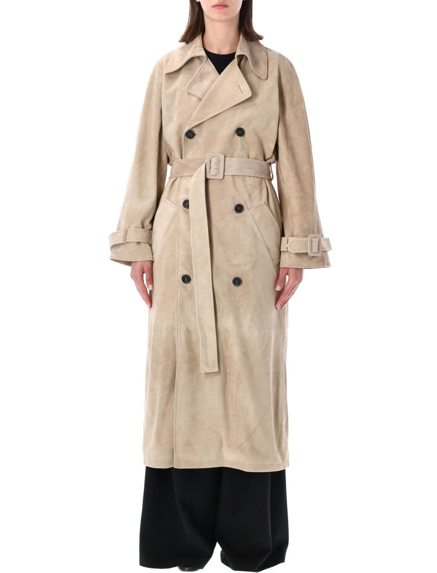 Sword Doppiopetto Suede Leather Belted Trench