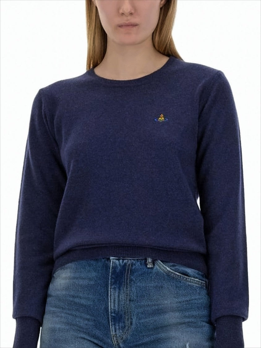 Vivienne Westwood Blue Cashmere-Wool Blend Sweater With Ribbed Cuffs