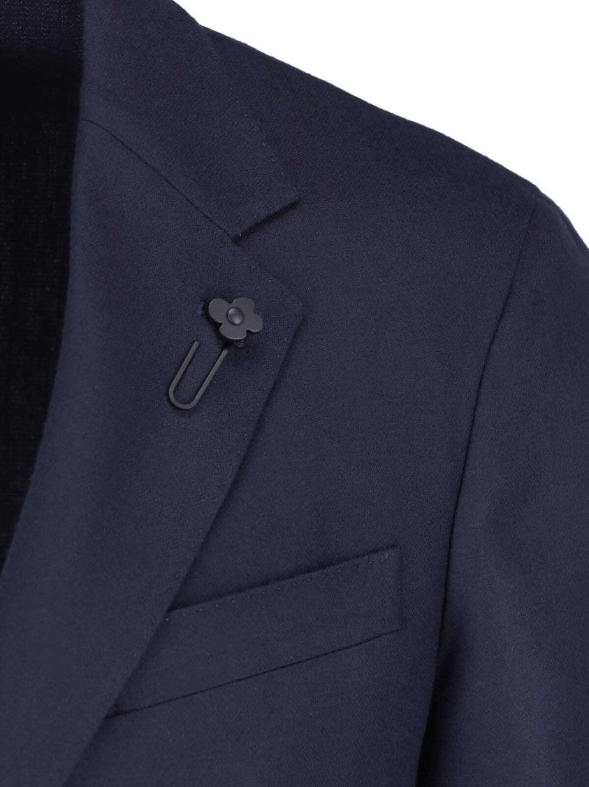 Lardini Navy Single-Breasted Notch-Lapel Virgin Wool Blazer