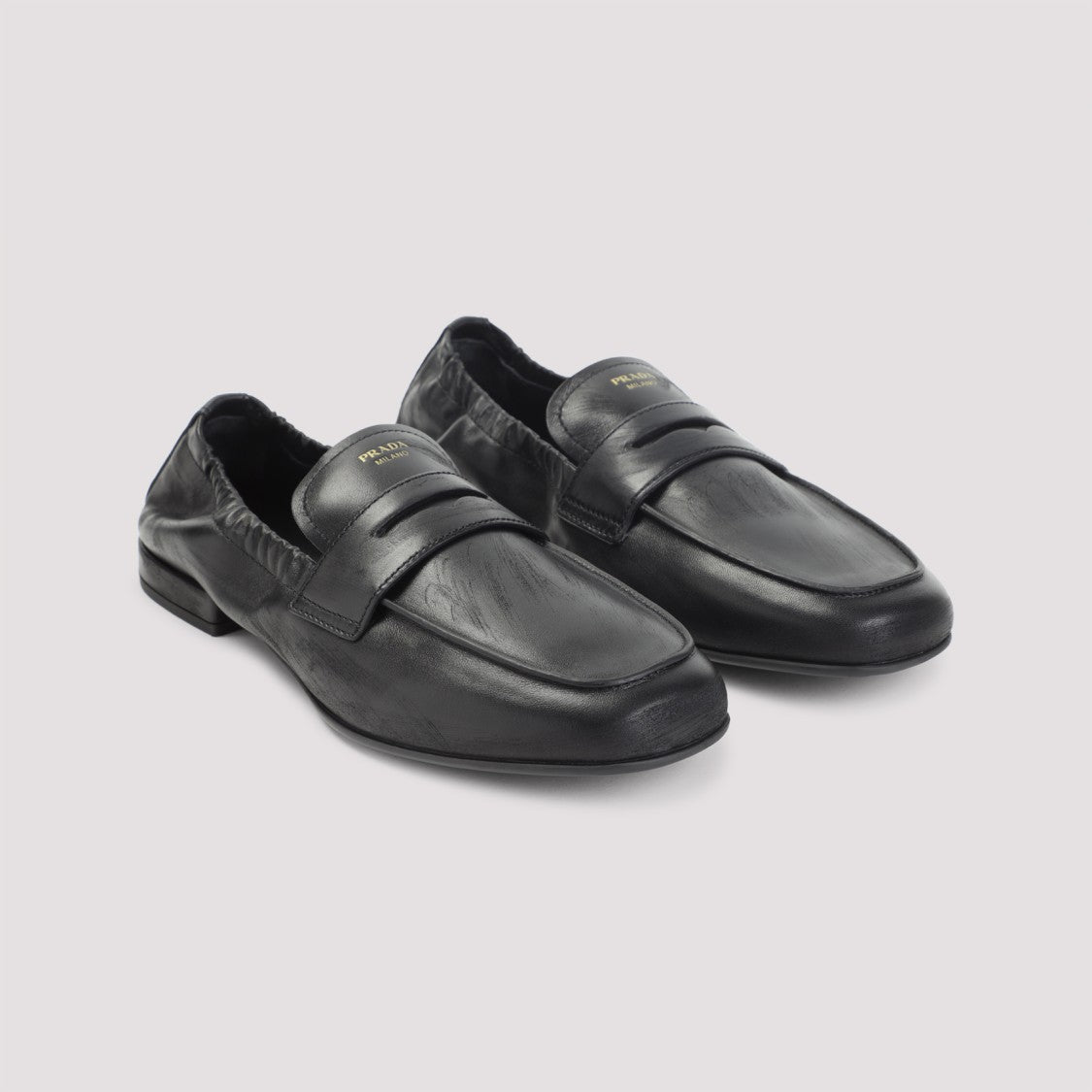 Prada Black Leather Slip-On Shoes