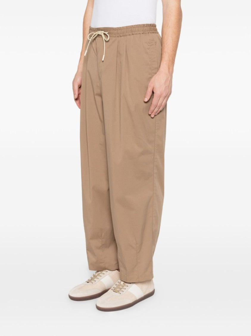 Pt Torino Beige Cropped Pants With Drawstring And Pleated Front