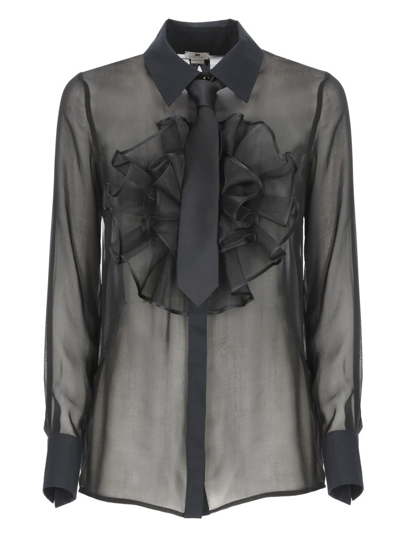 Elisabetta Franchi Black Silk Shirt With Bow Tie