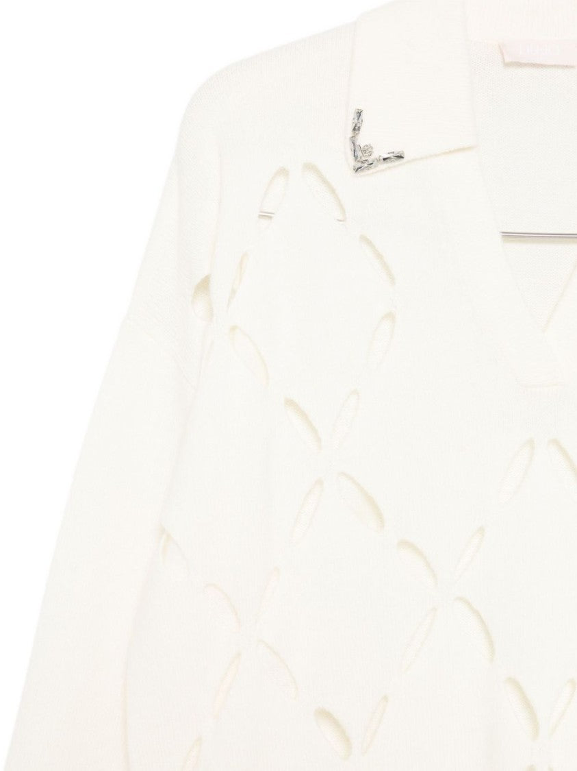 Liu Jo Diamond-Cut V-Neck Wool Sweater