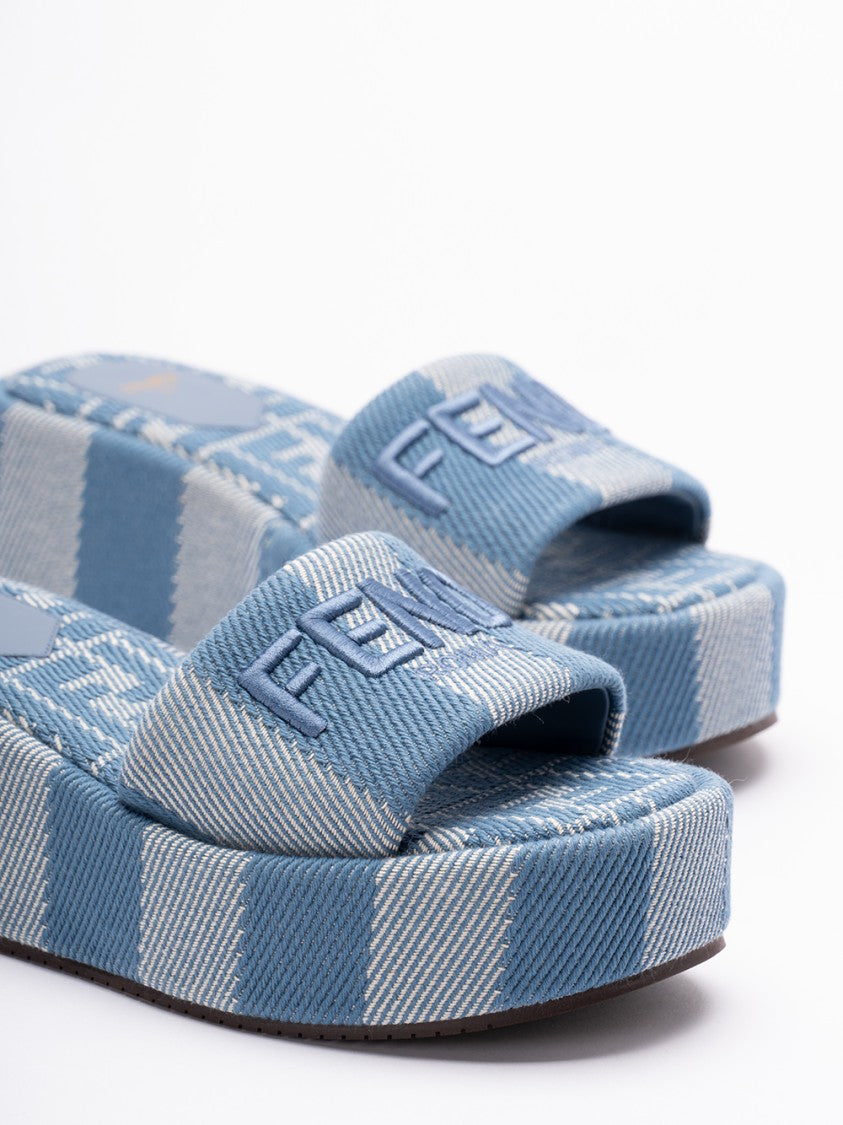 Fendi `Ff` Denim Slides