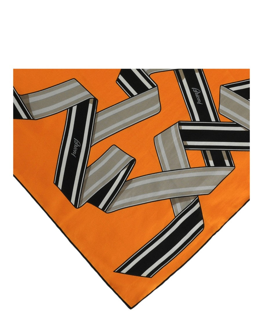 Brioni Ribbon Print Square Scarf With Hand-Rolled Edges
