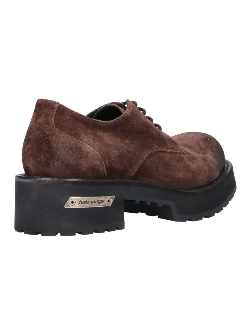 Balenciaga Brown Distressed Suede Elevated-Toe Derby Shoes