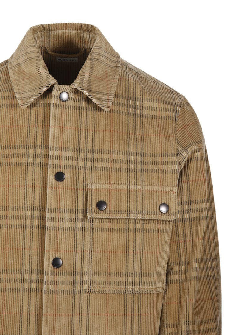 Burberry Brown Plaid Corduroy Shirt With Classic Button-Up Design
