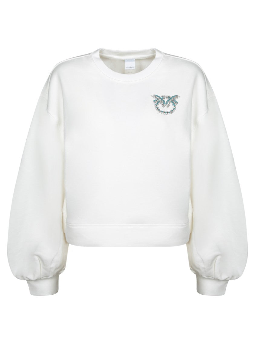 Pinko Cropped White Sweatshirt With Elegant Embellishment