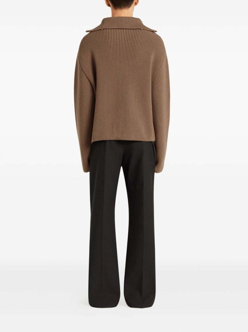 Courrèges Brown Half Zip Funnel Neck Sweater