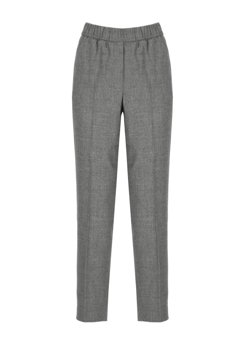 Peserico Straight-Leg Grey Pants With Elastic Waistband And Faux Pockets
