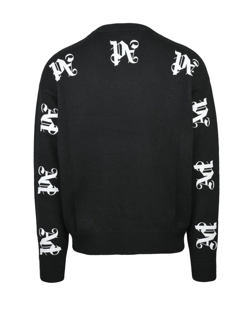 Palm Angels Crew Neck Sweater With Gothic Lettering And Minimalist Appeal