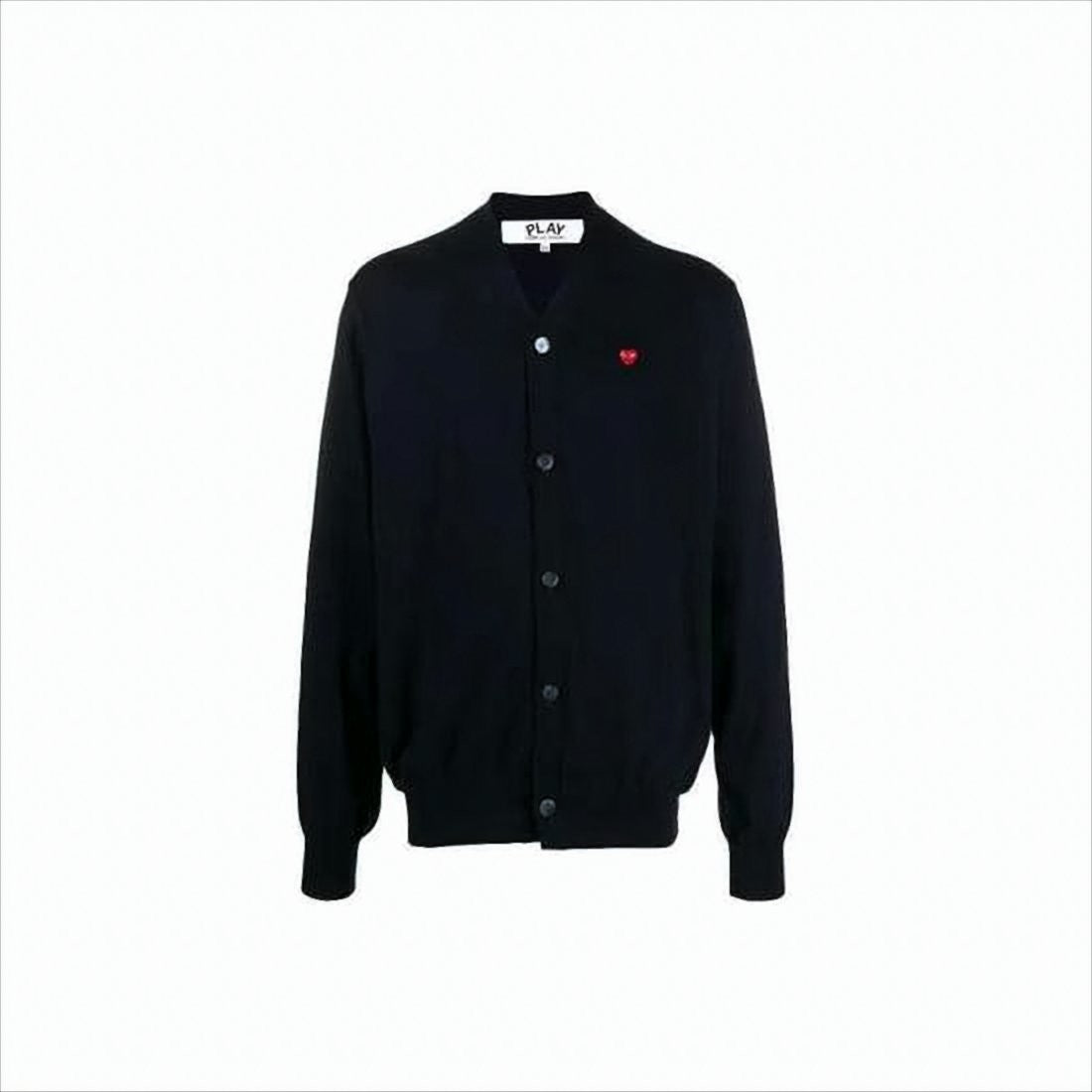 Comme Des Garçons Button-Up Cardigan With Heart Emblem And Ribbed Detailing