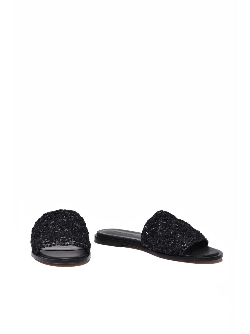 Fabiana Filippi Black Woven Raffia Slip-On Sandals