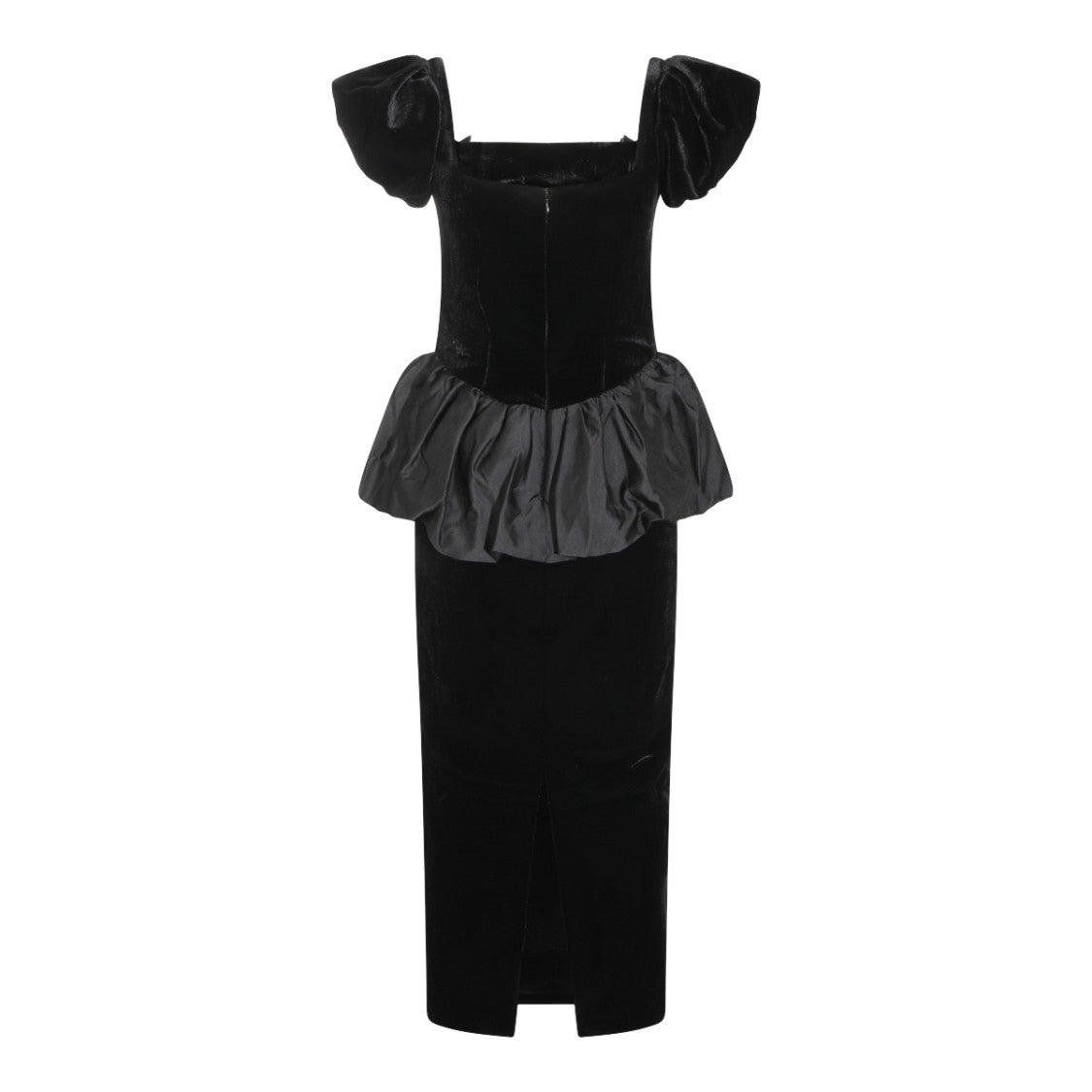 Self-Portrait Fitted Square Neck Puffed Sleeve Midi Dress