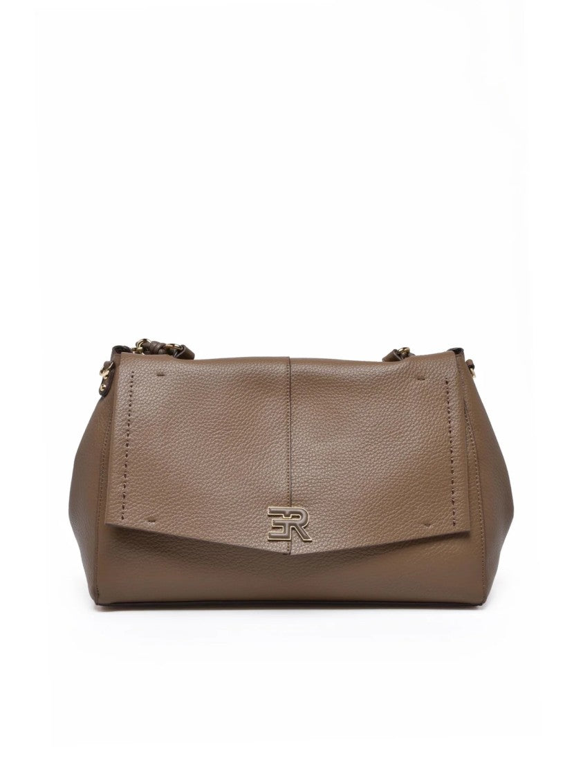 Ermanno Firenze Eba Structured Shoulder Bag With Textured Finish And Chain Strap