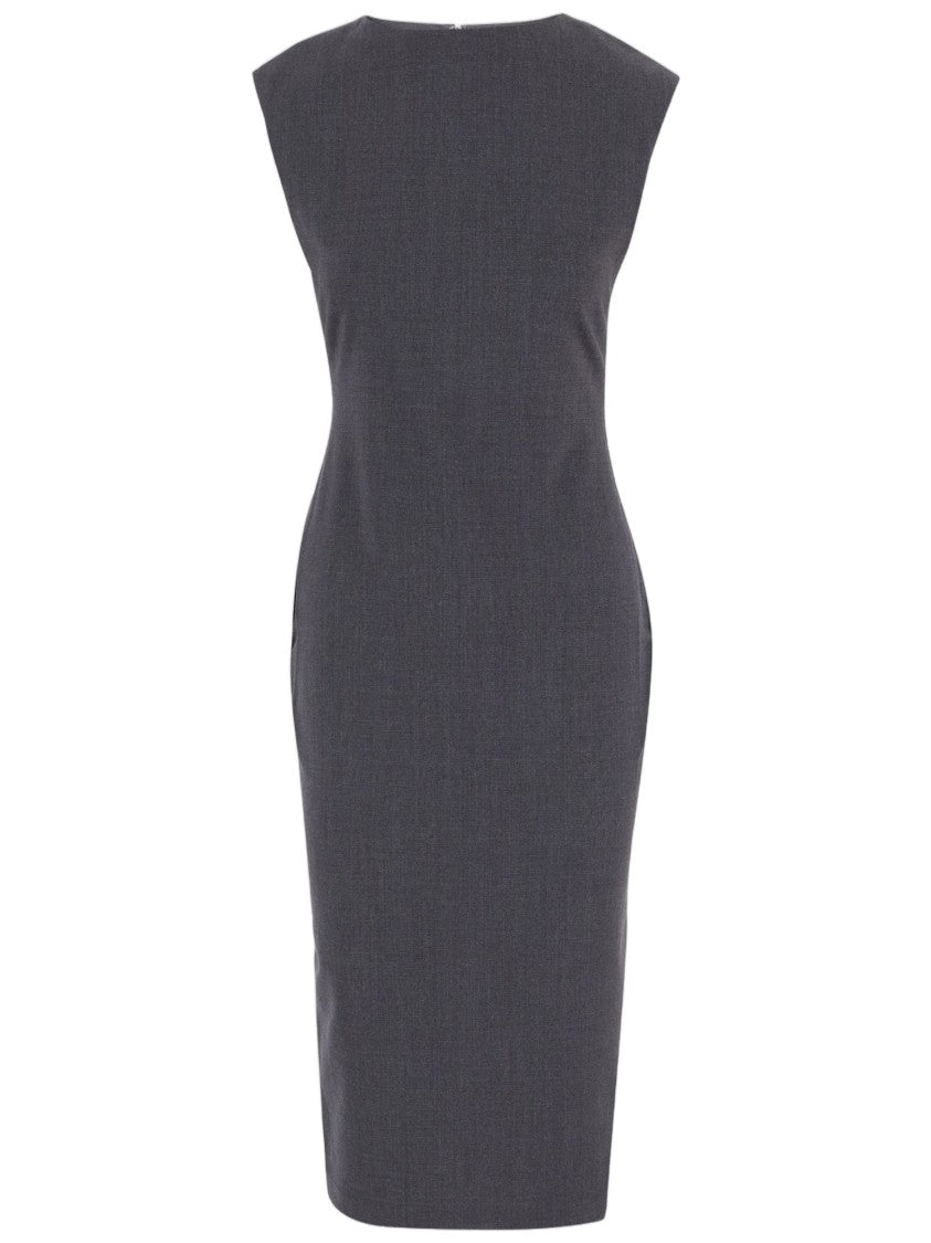 Jacquemus Fitted Gray Stretch Wool Midi Dress With Gathered Back Detail