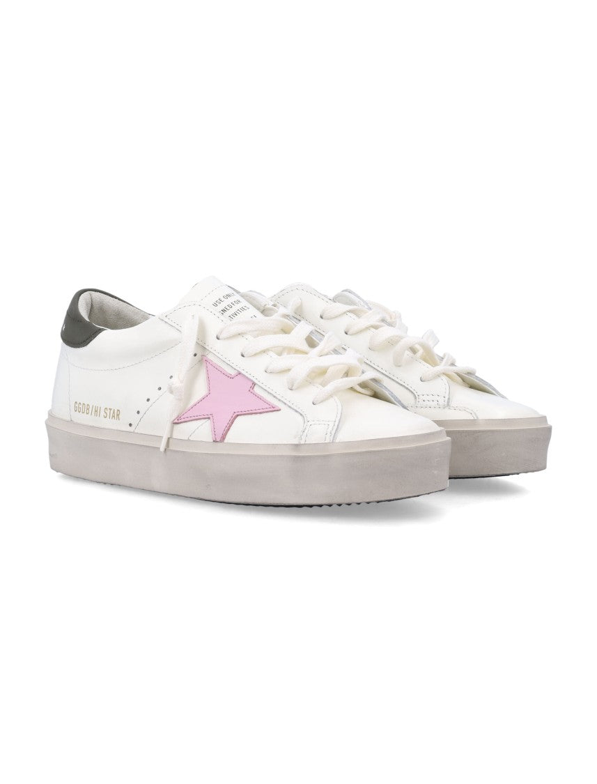 Golden Goose Hi Star Low-Top Sneakers In White Leather