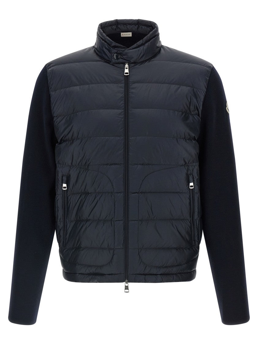 Moncler Quilted And Padded Cardigan With High Neck And Felt Logo Patch