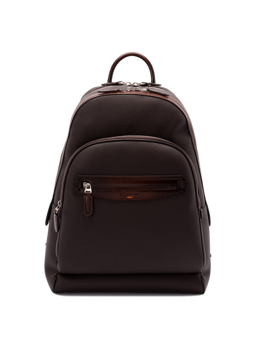 Santoni Textured Calf Leather Backpack With Carrying Options