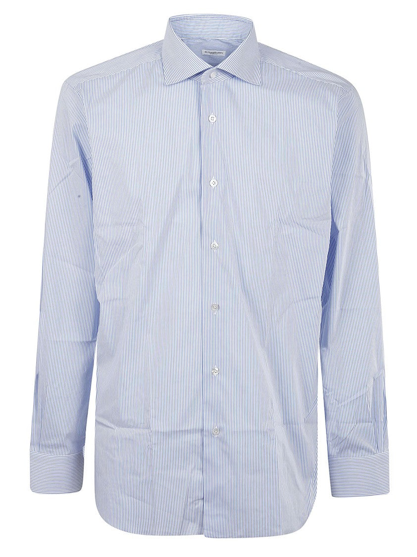 Buonamassa Blue Button-Down Shirt With Vertical Pinstripe Design