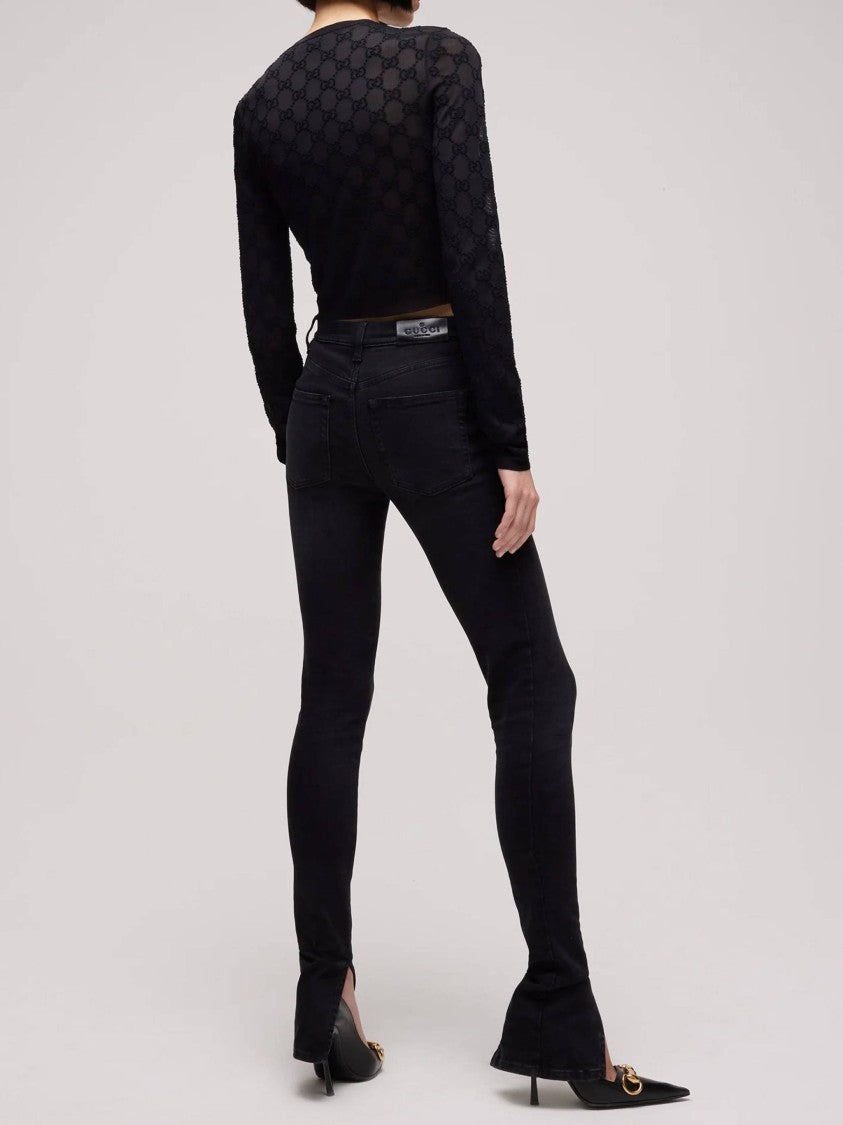 Gucci Cropped Black Cardigan With Textured Fabric And Button Closure