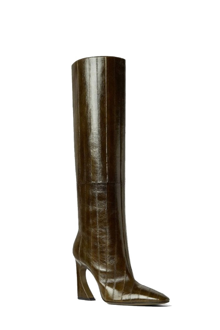 Fendi Brown Hagfish Skin Sculptural-Heel Knee-High Boots