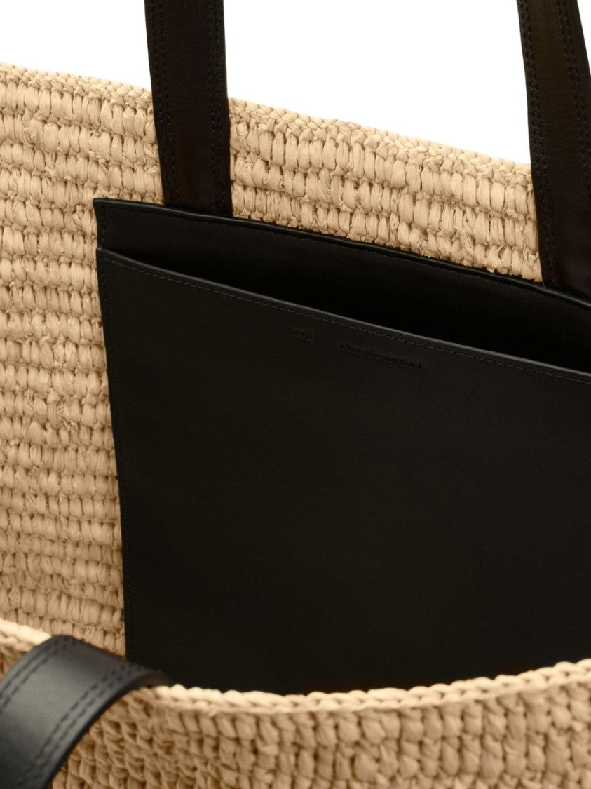Ami Paris Beige Raffia Heart Patch Tote Bag