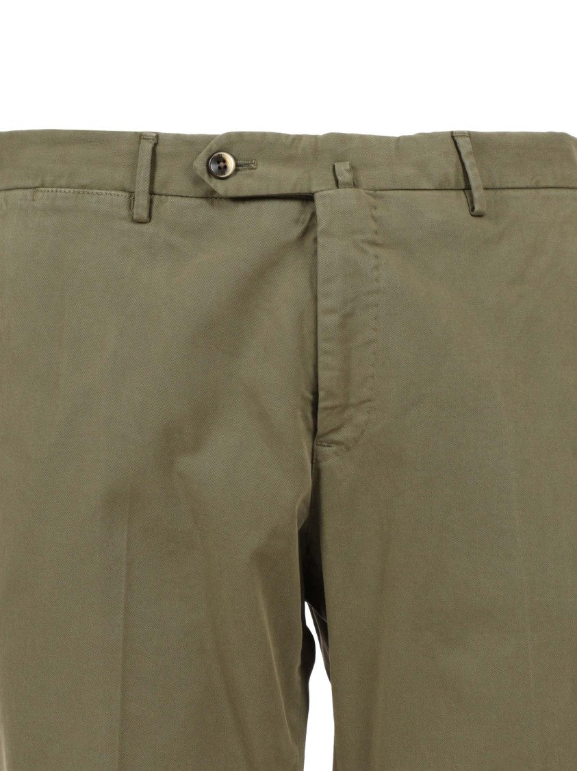 Pt01 Slim Fit Khaki Trousers With Flat Front