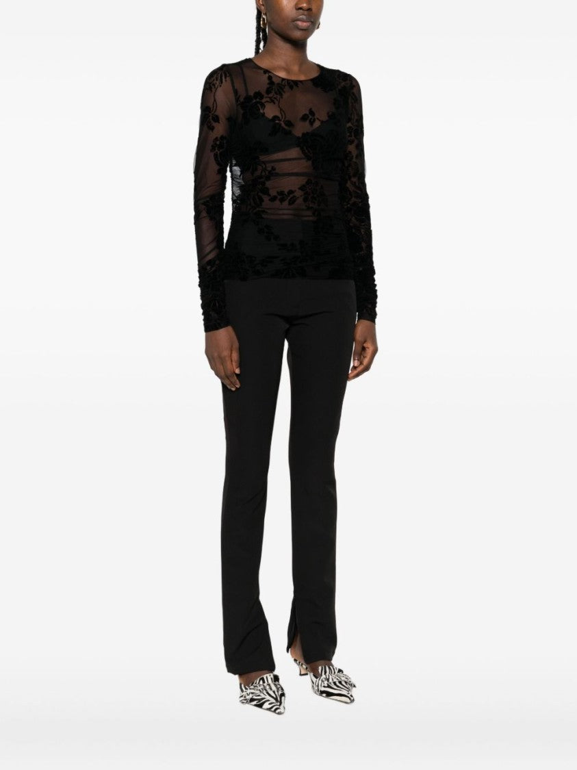 Pinko Sheer Long-Sleeve Floral Flocking Top