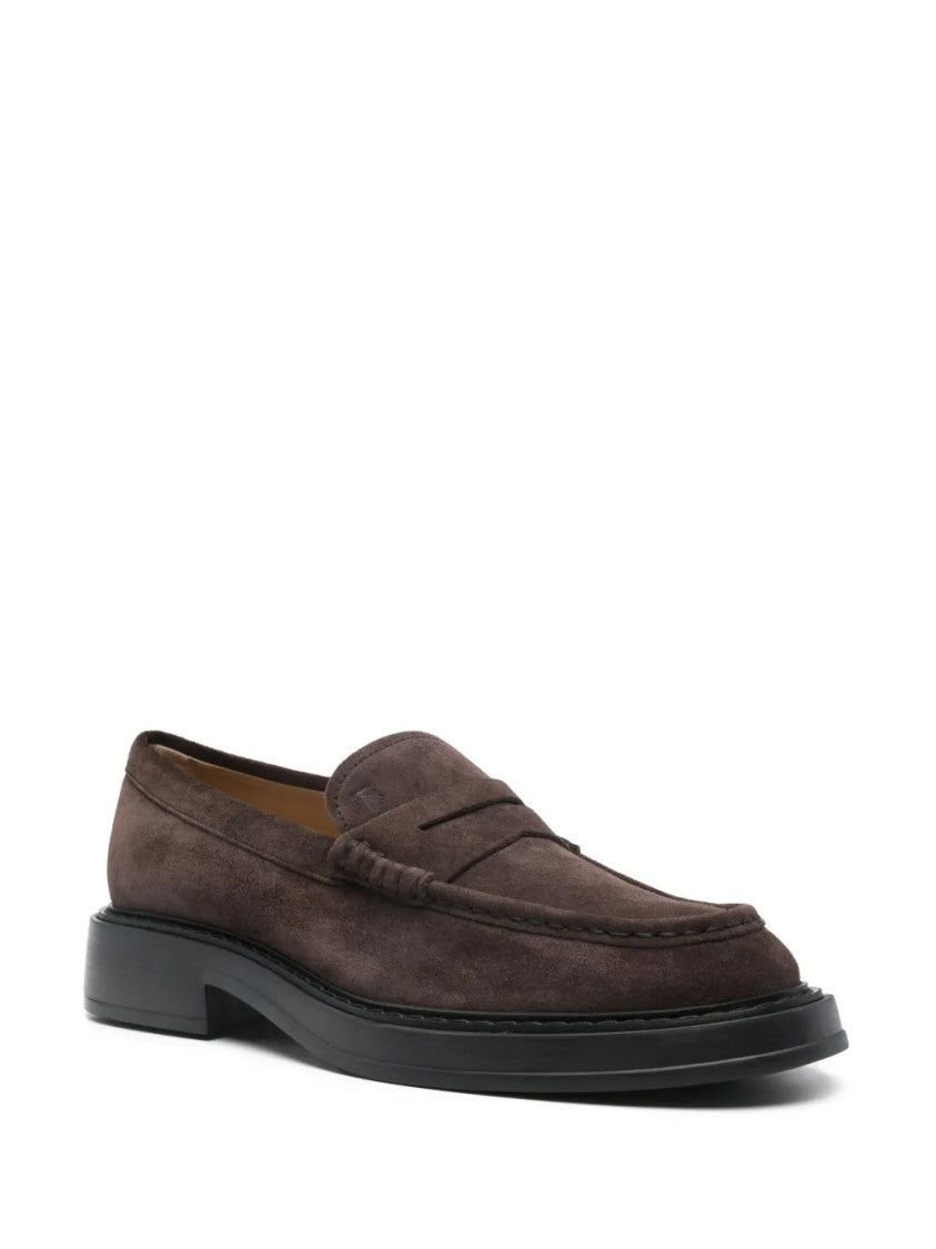Tod's Elegant Brown Suede Loafers With Penny Strap Detail