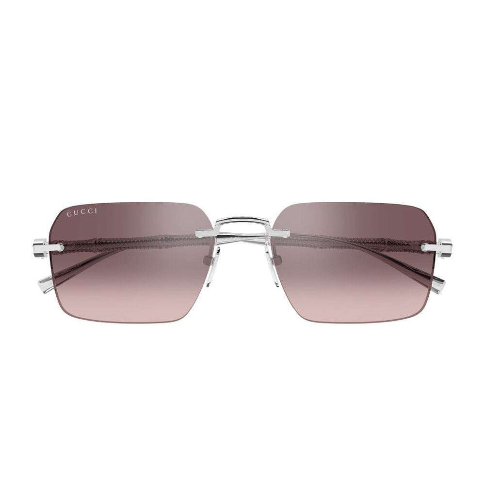 Gucci Rimless Silver Sunglasses With Bamboo Motif And Brown Gradient Lenses Gg2154s Linea Sign